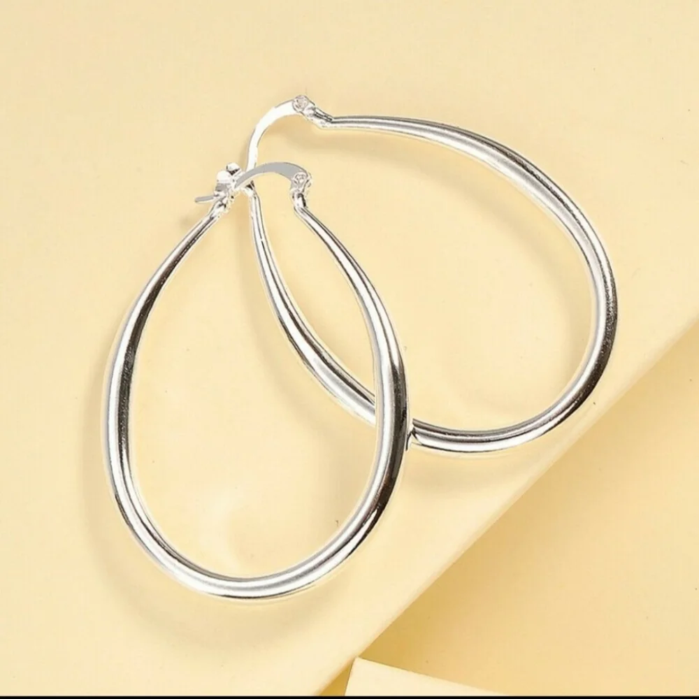 925 Sterling Silver Smooth Circle 41mm Hoop Earrings - Picture 3 of 5